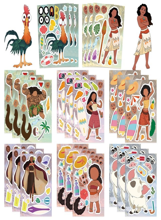 PWSTY 24 Sheets Make Your Own Moana Stickers for Kids, Make a Face Sticker, Classroom Rewards, Art Craft Party Supplies for Laptop Water Bottle Phone Cace (Moana) - Image 1